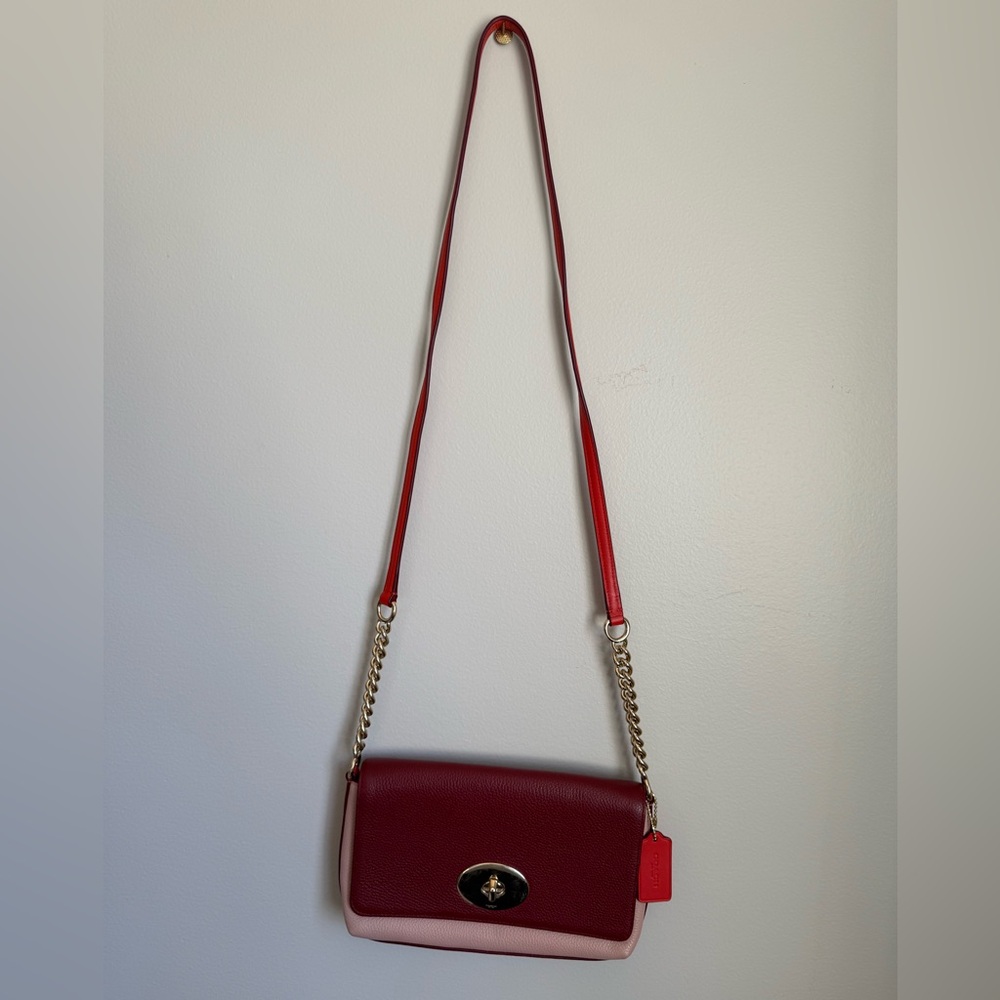 Coach Leather Black Cherry Crossbody Bag.
